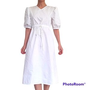 H.A.R.T. Wite Puff Balloon Sleeve Minimalist Midi Dress Size S
